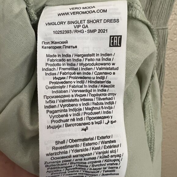 VERO MODA A Line Tiered Dress Sage Green Elastic Waist Sleeveless Sz M Crepe - Picture 7 of 8